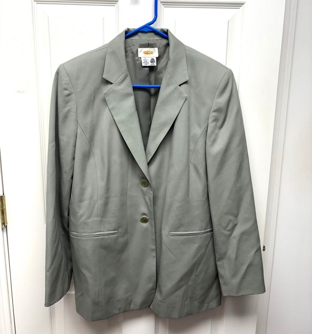Talbots Pale Green Vintage Wool Blazer, Lined, Padded Shoulders, Women’s Size 12